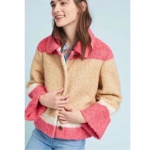 Anthropologie Teddy Coat Colorblocked Sherpa Jacket